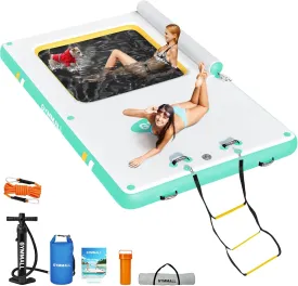 Inflatable Floating Dock, 8FT Inflatable Dock Floating Platform with Mesh, Non-Slip EVA Platform and Rope Ladder, Inflatable Water Floating Dock Island Raft for Boats, Pool, Lake, Beach, Ocean-Green