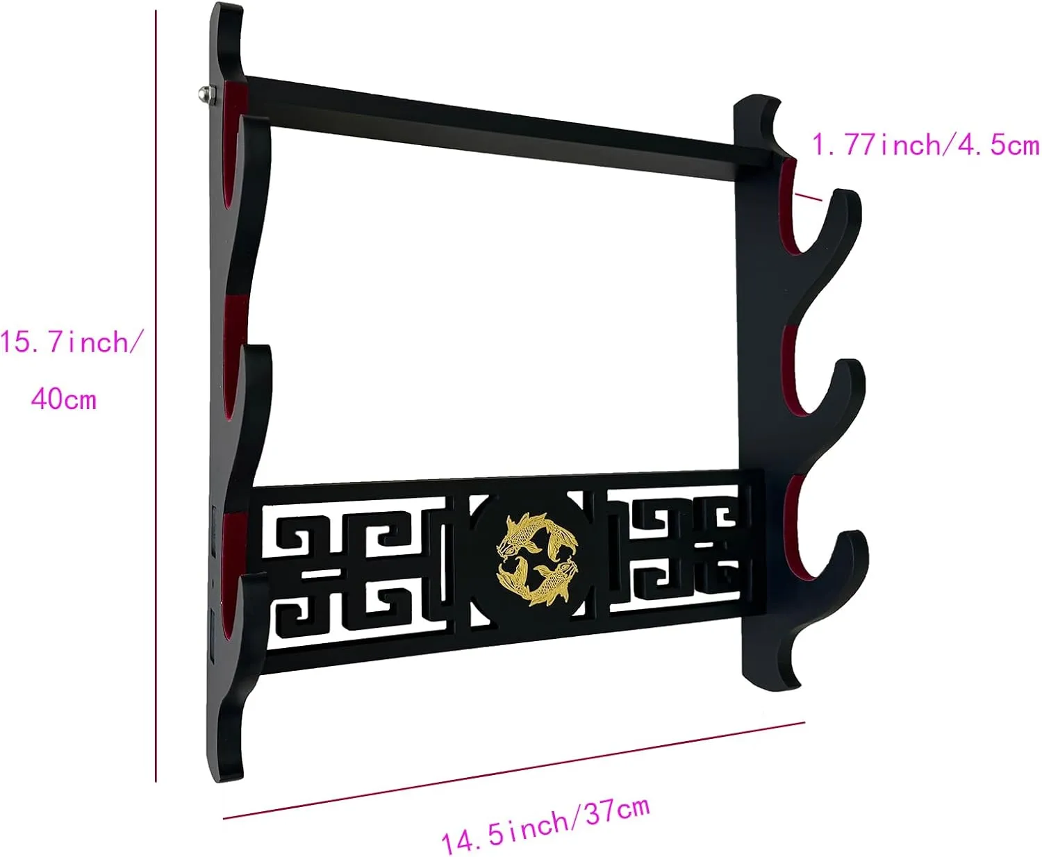 katana Sword Wall Mount Holder 3 Tier Velvet goldfish patterns Padded Samurai Sword Display Rack Wakizashi Sword Stand Zoro Animation Sword Display, Black
