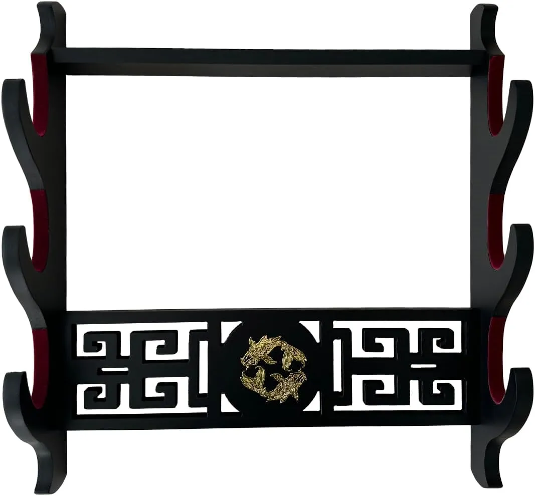 katana Sword Wall Mount Holder 3 Tier Velvet goldfish patterns Padded Samurai Sword Display Rack Wakizashi Sword Stand Zoro Animation Sword Display, Black