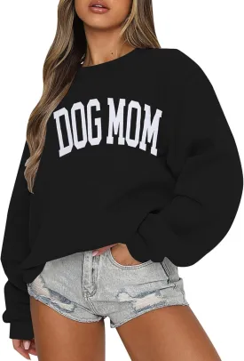 KNEYATTA Dog Mom Sweatshirt Women Dog Lover Sweatshirt Funny Graphic Sweatshirts Dog Mam Pullover Tops