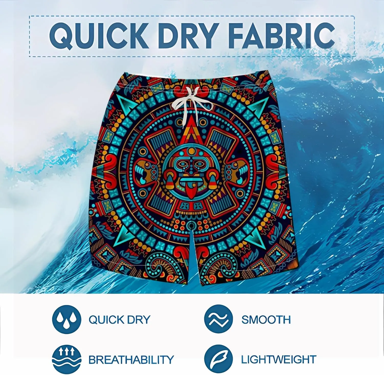 LAOLIUSN Men's Mexico Board Shorts Aztec Graphic Beach Shorts