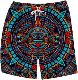 LAOLIUSN Men's Mexico Board Shorts Aztec Graphic Beach Shorts