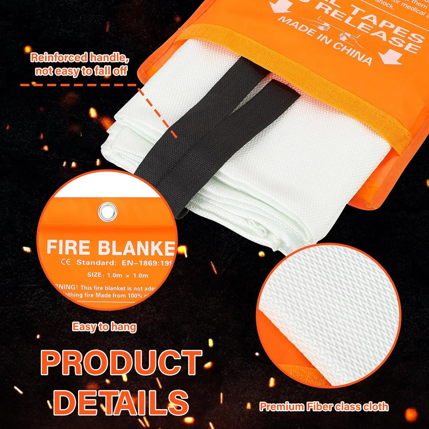 Macarrie 10 Pack 39 x 39 Fire Blanket Emergency for Home Kitchen Safety Suppression Blanket Fiberglass Fireproof Survival for Car Office (Orange)