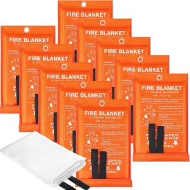 Macarrie 10 Pack 39 x 39 Fire Blanket Emergency for Home Kitchen Safety Suppression Blanket Fiberglass Fireproof Survival for Car Office (Orange)