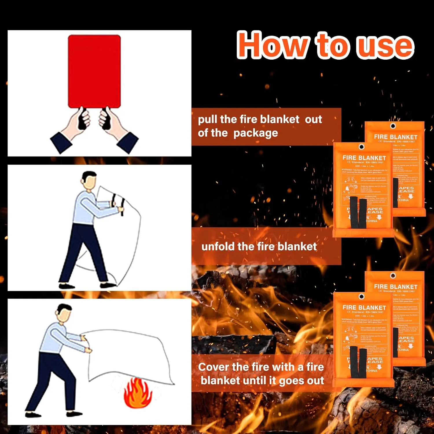 Macarrie 10 Pack 39 x 39 Fire Blanket Emergency for Home Kitchen Safety Suppression Blanket Fiberglass Fireproof Survival for Car Office (Orange)