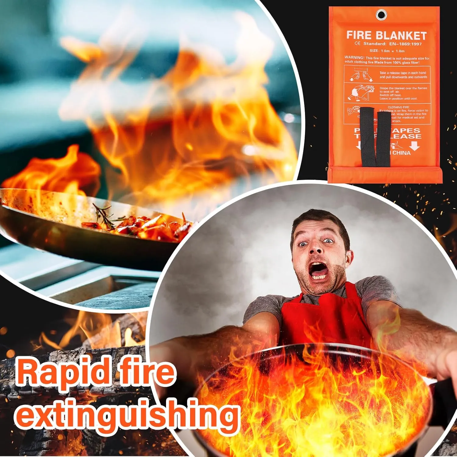 Macarrie 10 Pack 39 x 39 Fire Blanket Emergency for Home Kitchen Safety Suppression Blanket Fiberglass Fireproof Survival for Car Office (Orange)