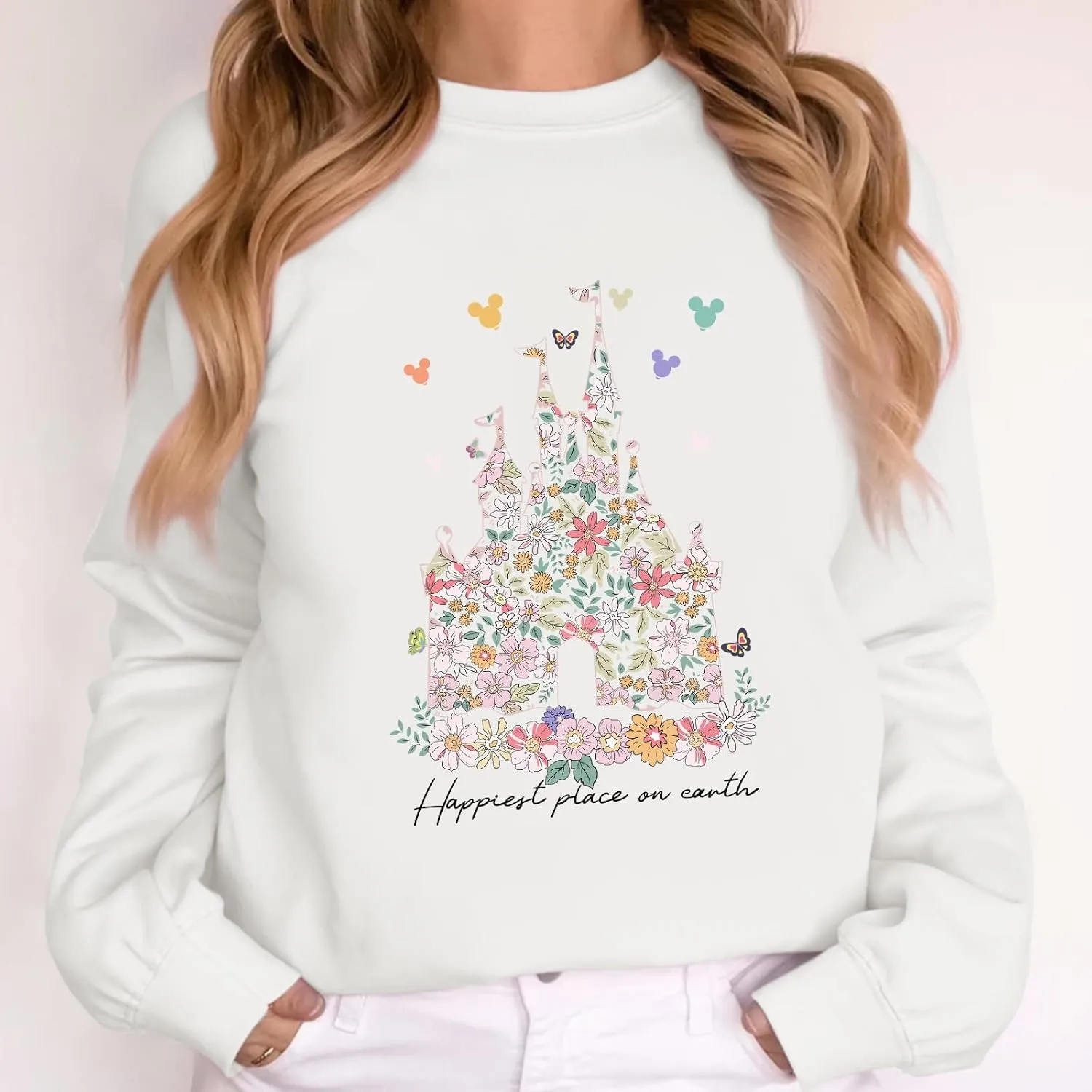 Magic Kingdom Sweatshirts for Women Magical Floral Castle Graphic Long Sleeve Shirt Holiday Vacation Pullover Tops