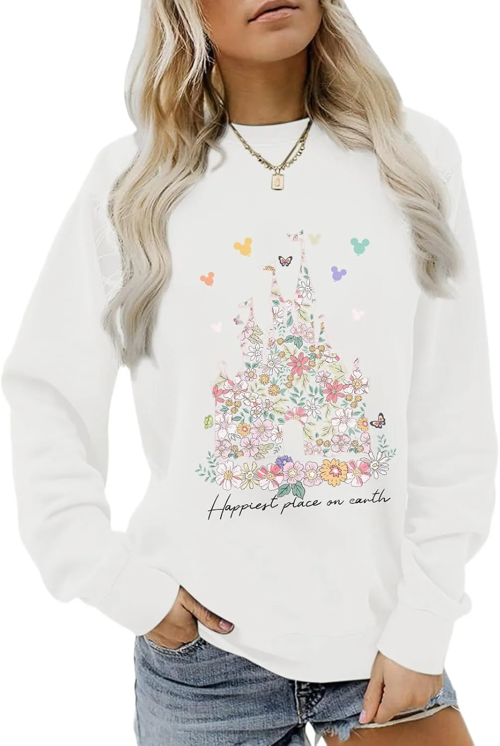 Magic Kingdom Sweatshirts for Women Magical Floral Castle Graphic Long Sleeve Shirt Holiday Vacation Pullover Tops