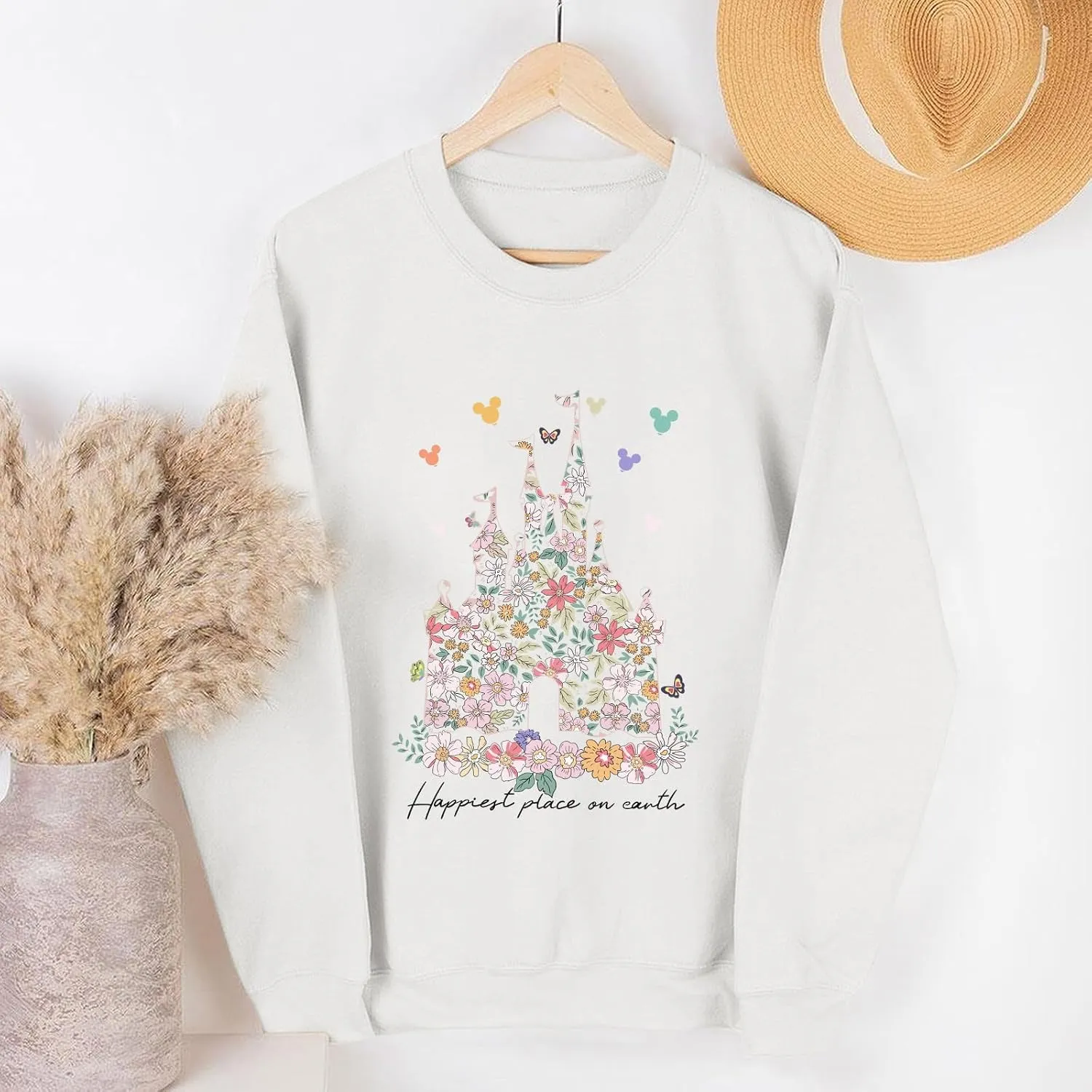Magic Kingdom Sweatshirts for Women Magical Floral Castle Graphic Long Sleeve Shirt Holiday Vacation Pullover Tops
