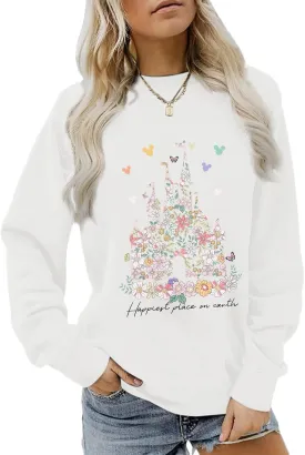 Magic Kingdom Sweatshirts for Women Magical Floral Castle Graphic Long Sleeve Shirt Holiday Vacation Pullover Tops