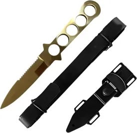 MASTER USA Diving Knife, 9-Inch Overall, 4.25-Inch Mirror Polish Blade, Stainless Steel Handle Leg Strap (Gold)