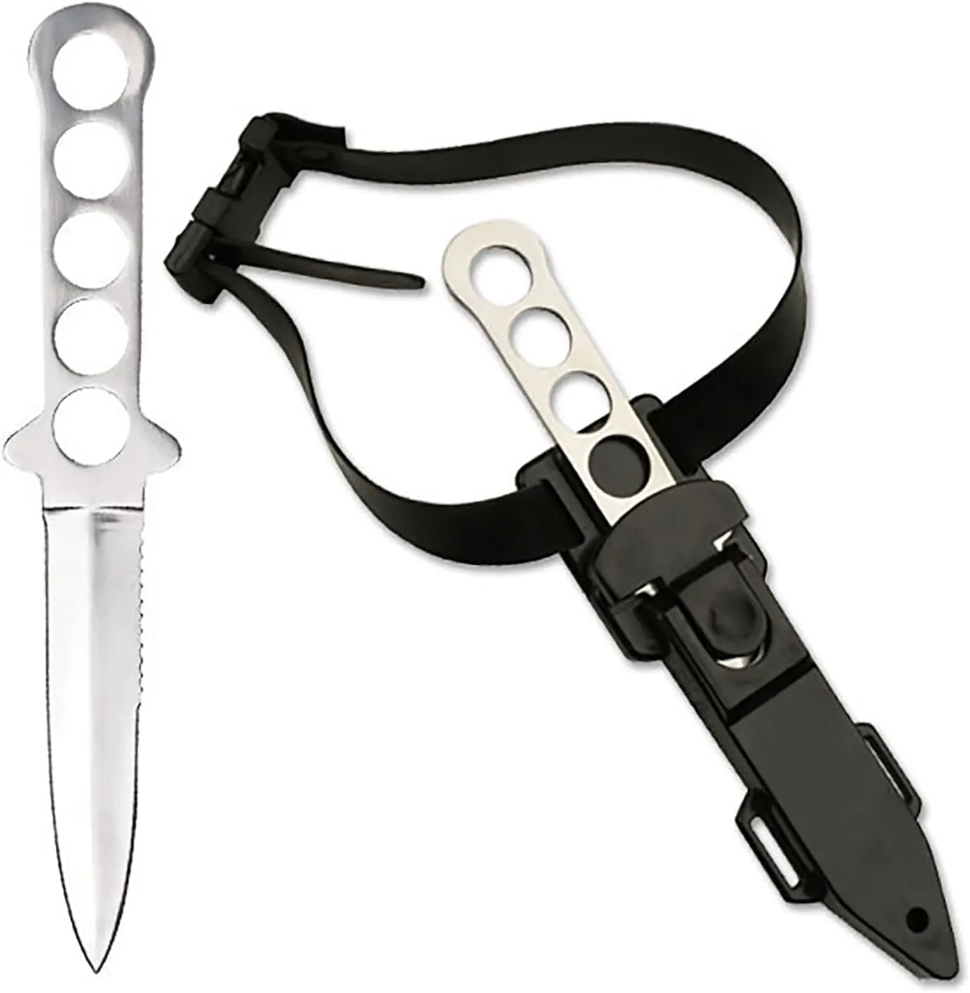 MASTER USA Diving Knife, 9-Inch Overall, 4.25-Inch Mirror Polish Blade, Stainless Steel Handle Leg Strap (Silver)