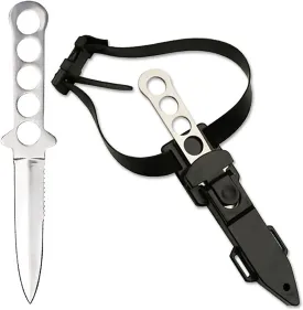 MASTER USA Diving Knife, 9-Inch Overall, 4.25-Inch Mirror Polish Blade, Stainless Steel Handle Leg Strap (Silver)