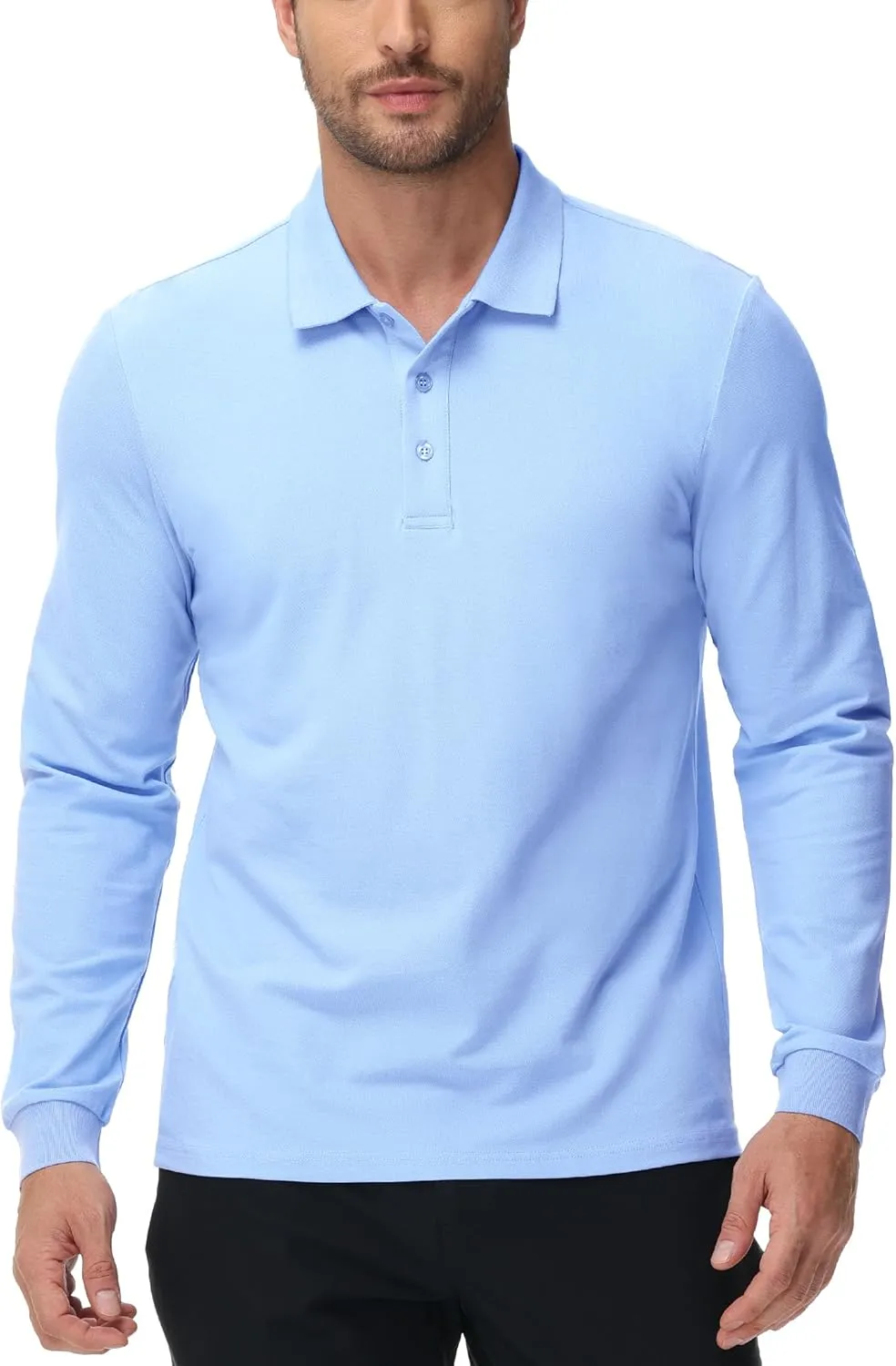 MIER Polo Shirts for Men Cotton Long Sleeve Golf Tennis Collared Shirt for Casual Work Travel, 3 Buttons, Ultra Soft