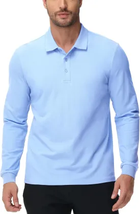 MIER Polo Shirts for Men Cotton Long Sleeve Golf Tennis Collared Shirt for Casual Work Travel, 3 Buttons, Ultra Soft
