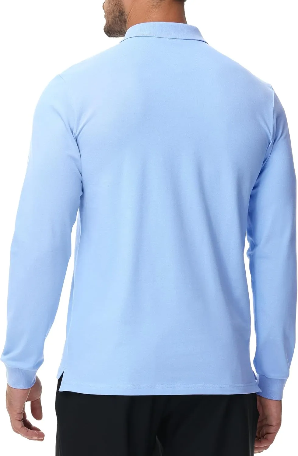 MIER Polo Shirts for Men Cotton Long Sleeve Golf Tennis Collared Shirt for Casual Work Travel, 3 Buttons, Ultra Soft