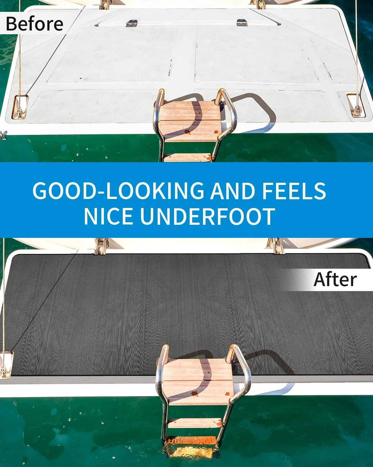OCEANBROAD Brushed Boat Flooring 96''x16''/47'' Self-Adhesive EVA Foam Sheet Non-Slip Traction Pad for Boats Surfboard SUP Paddle Board Kayak Yacht, Camel Brown/Dark Gray/Gray