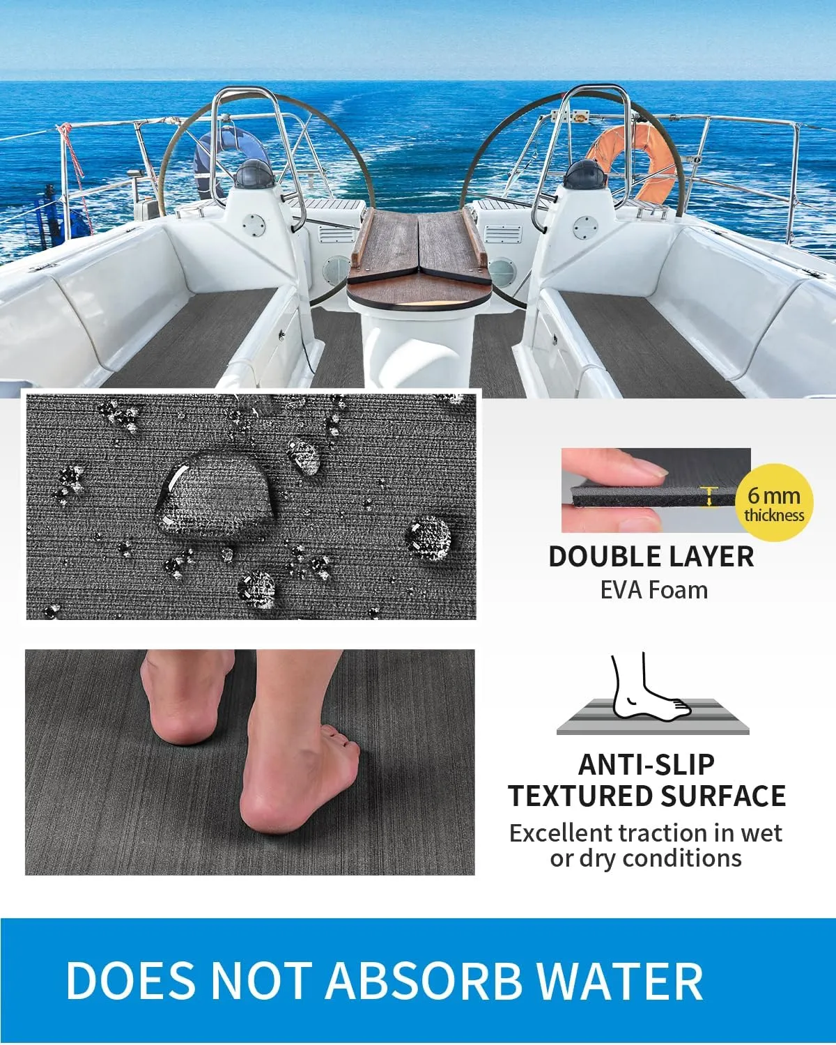 OCEANBROAD Brushed Boat Flooring 96''x16''/47'' Self-Adhesive EVA Foam Sheet Non-Slip Traction Pad for Boats Surfboard SUP Paddle Board Kayak Yacht, Camel Brown/Dark Gray/Gray