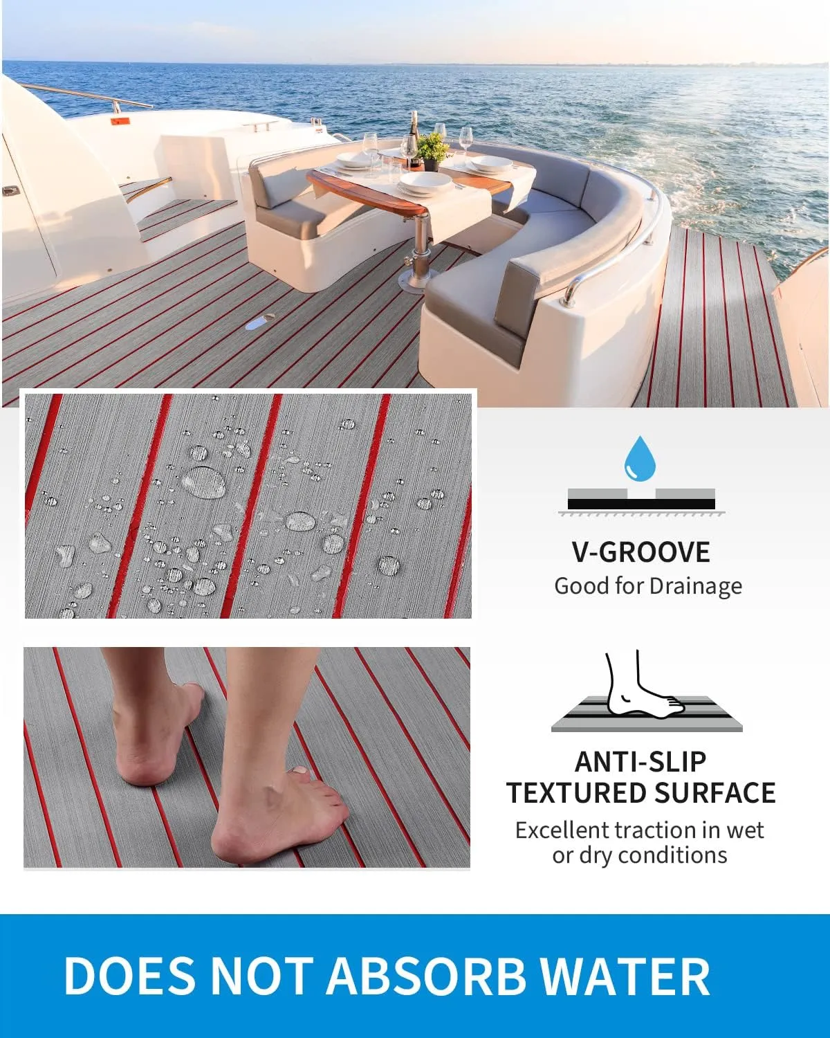 OCEANBROAD EVA Foam Boat Flooring with 3M Adhesive Backing Marine Self-Adhesive Decking 96''x45.6''/36''/28.8''/16.8'', 48''x16.8'' Faux Teak Sheet for Jon Boats Swim Platform Helm Pad RV Floor