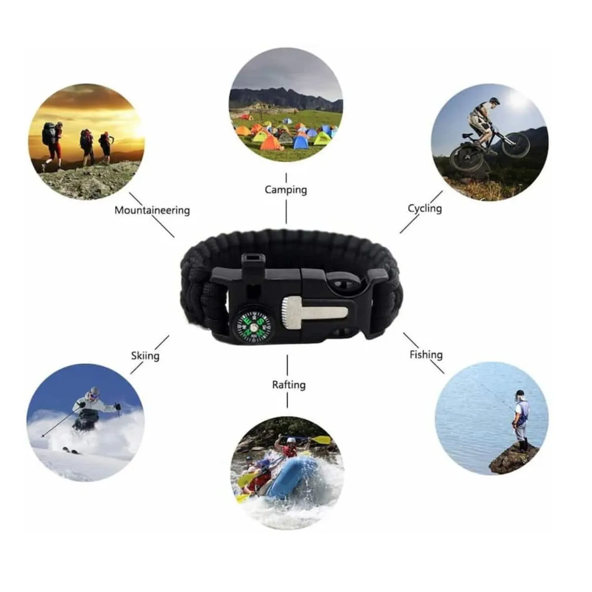 Paracord Multi-functional 5 in 1 Survival Bracelet - Black