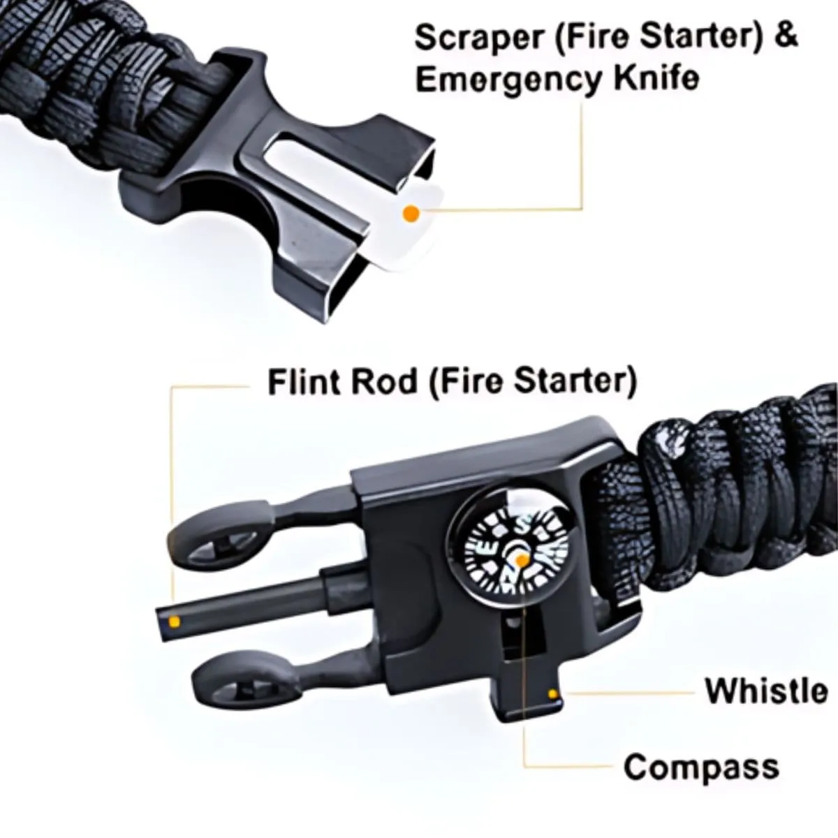 Paracord Multi-functional 5 in 1 Survival Bracelet - Black