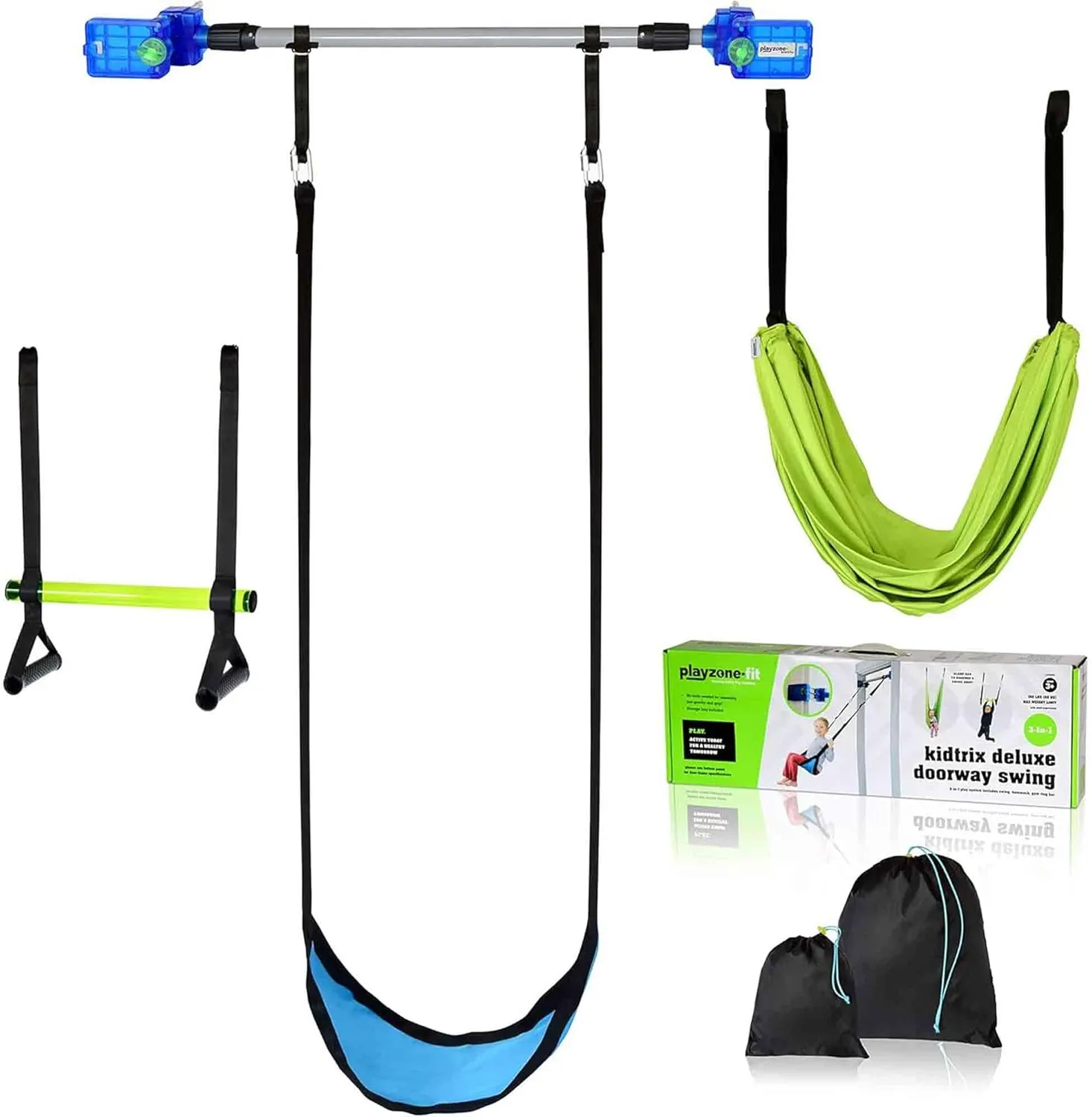 Playzone-fit Kidtrix Deluxe Doorway Swing Kit - Fun Doorway Swing for Kids - Includes Indoor Sensory Swing - Weight Limit 150 lbs. - Recommended Ages 3 