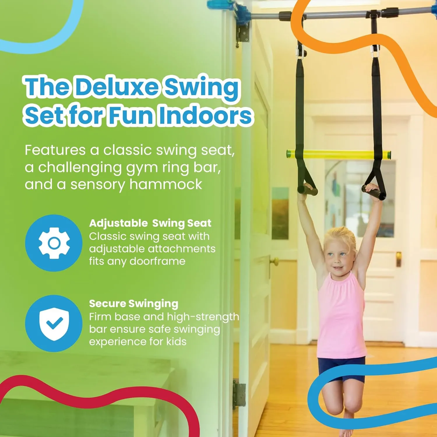 Playzone-fit Kidtrix Deluxe Doorway Swing Kit - Fun Doorway Swing for Kids - Includes Indoor Sensory Swing - Weight Limit 150 lbs. - Recommended Ages 3 