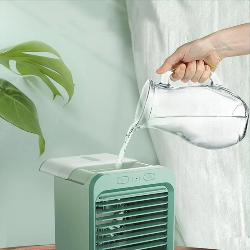 Rechargeable Mini Portable AC Unit Cooler with Battery, Humidifier, Purifier - Evaporative Swamp Cooler
