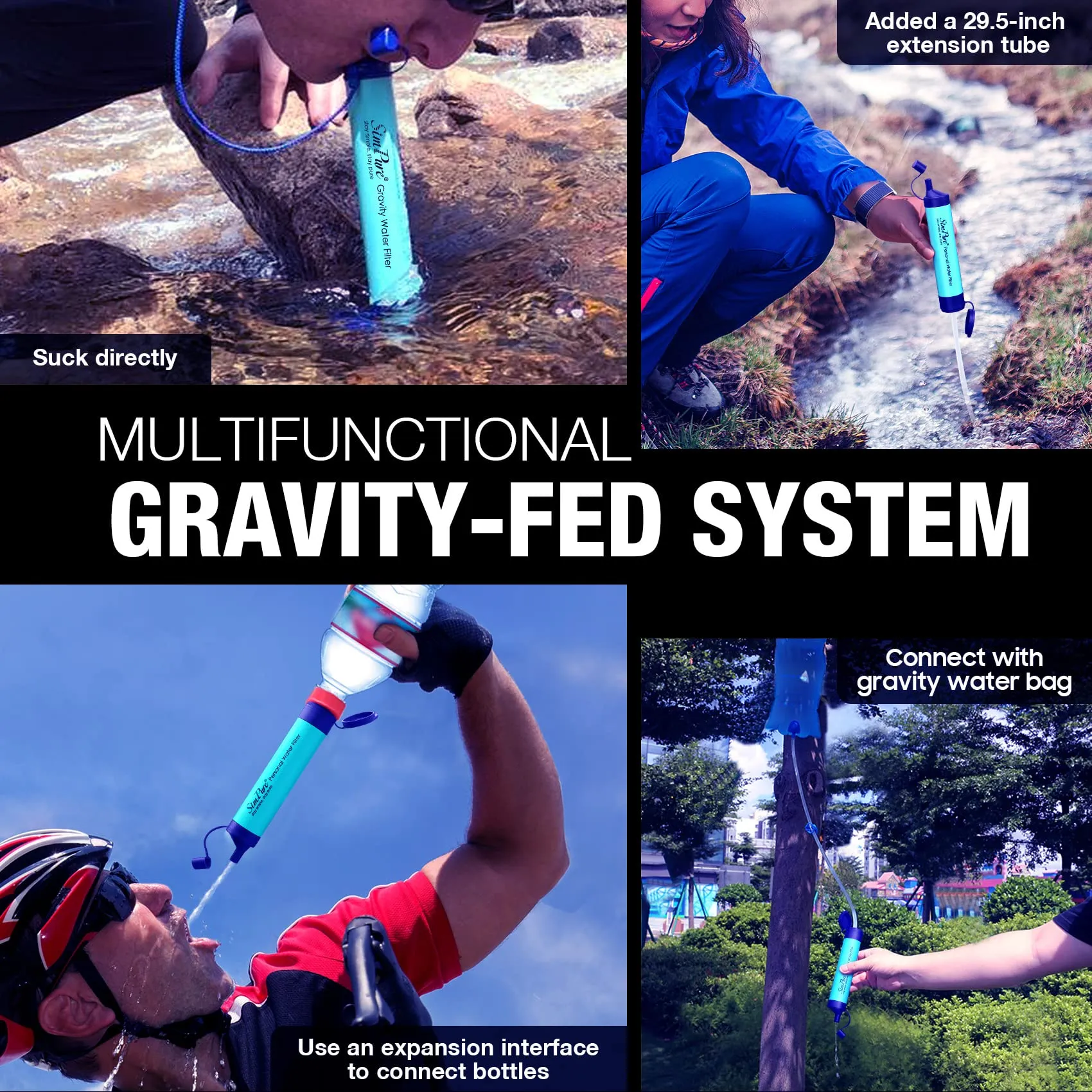 SimPure Gravity Water Filter, Portable Gravity-Fed Water Purifier with 3L Gravity Bag, Tree Strap, BPA Free Survival Gear and Equipment for Camping Hiking Emergency Preparedness