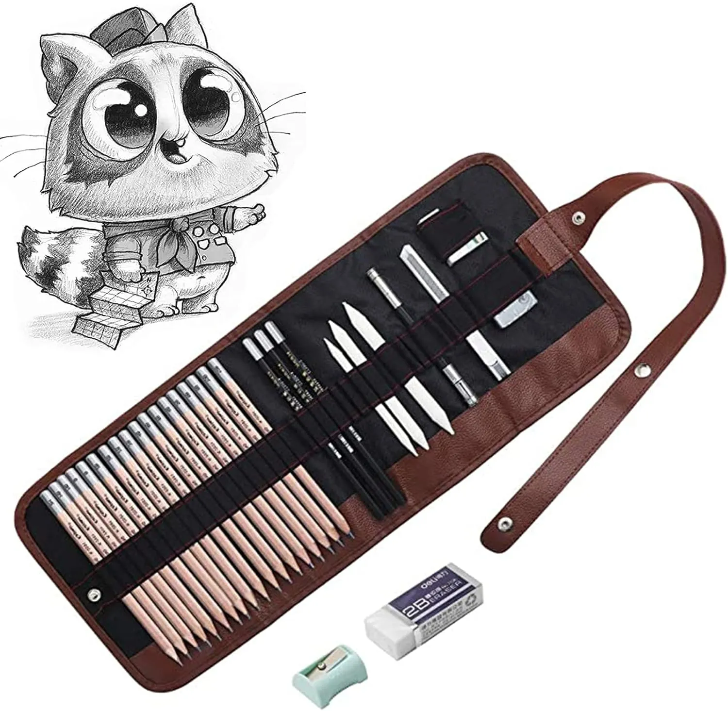 Sketching Pencil and Charcoal Set - 30-Piece Artist Kit Includes Graphite, Charcoal Pencils, Erasable Pen, Sketching Set for Drawing