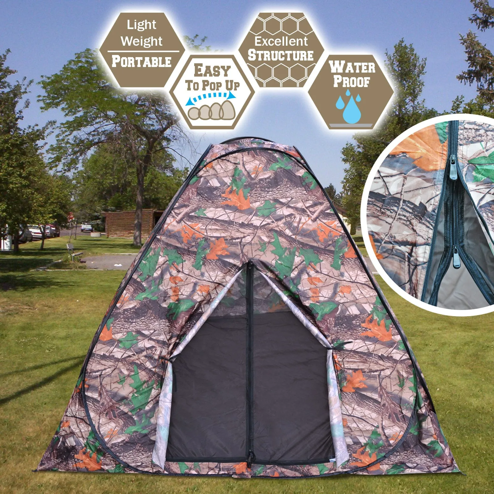 STRONG CAMEL Portable Camouflage Camo Camping Hiking Instant Easy Setup Pop Up Tent