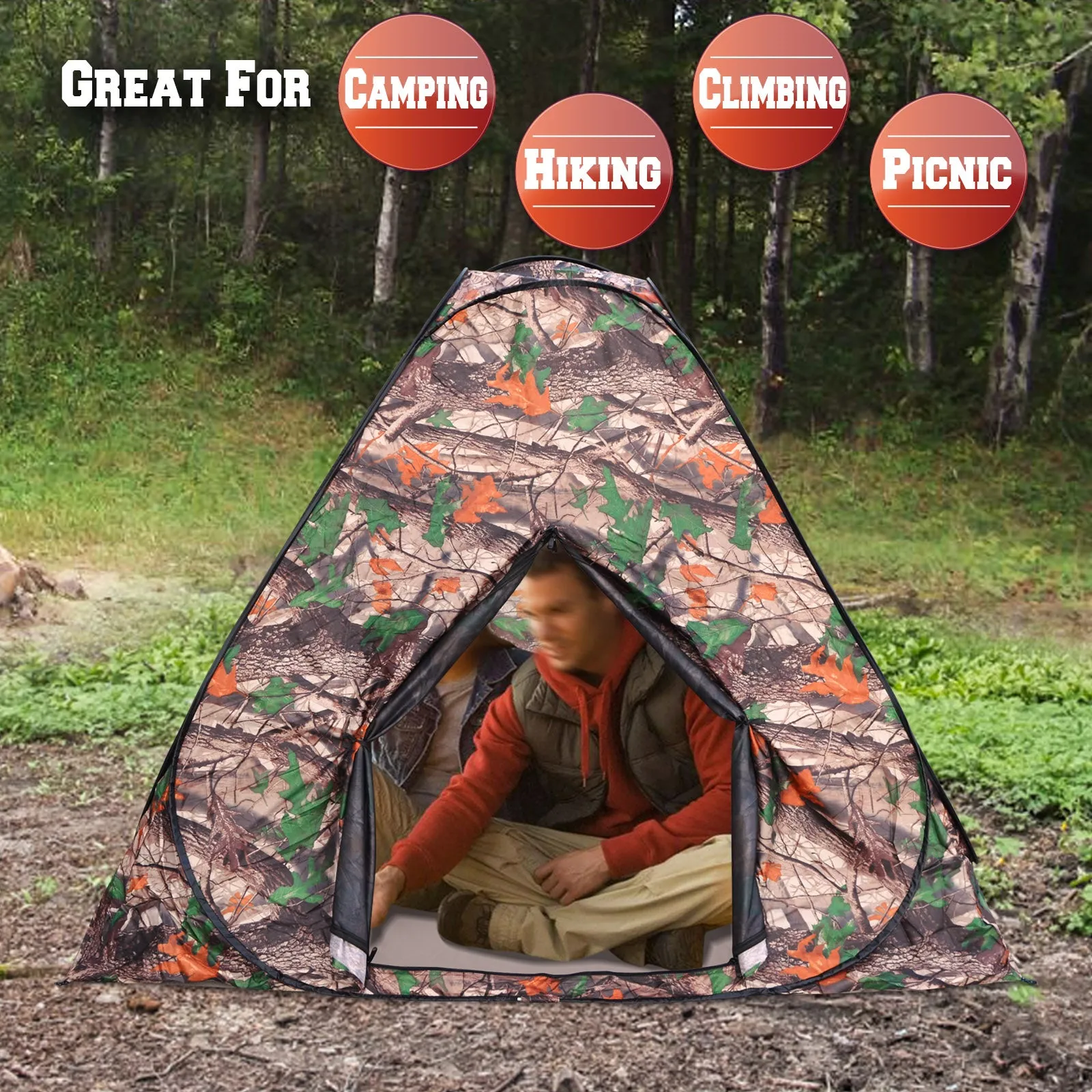 STRONG CAMEL Portable Camouflage Camo Camping Hiking Instant Easy Setup Pop Up Tent