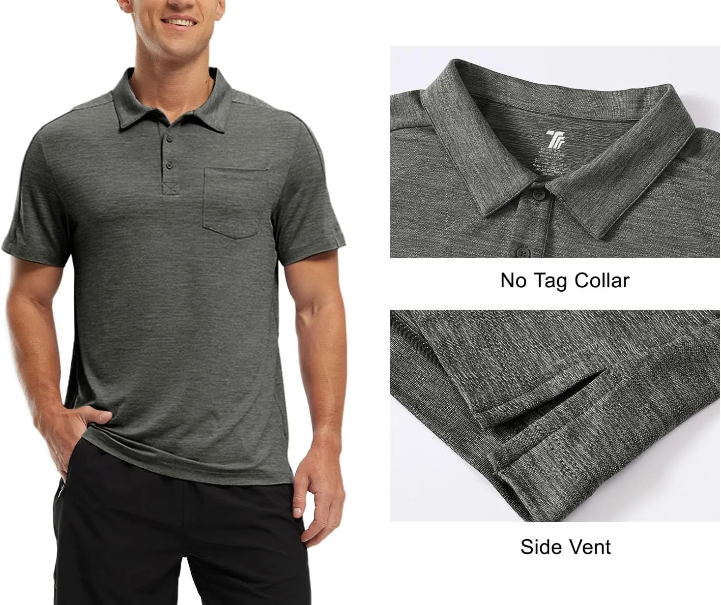 TBMPOY Men's Polo Shirts Short Sleeves with Pocket Lightweight Quick Dry Outdoor Casual Work Golf Sports Shirt