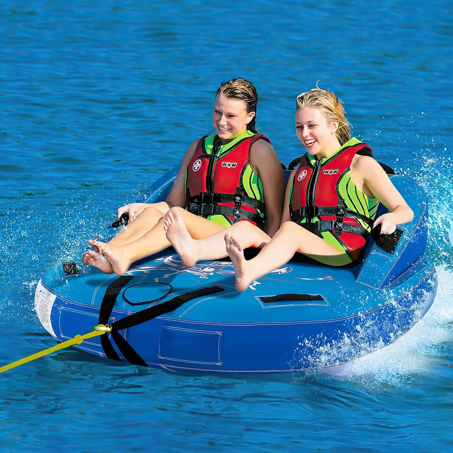 Towable Tubes for Boating, Inflatable Water Sports Towables for Boats to Pull 2-3 Riders, Sofa Style Water Tubes with Heavy-Duty Nylon Cover, Front & Back Tow Points