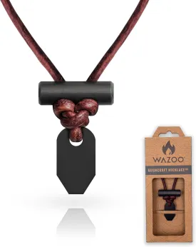 Wazoo The Bushcraft: The Original Fire Starter Necklace - USA Handcrafted Survival Necklace for Men, Weatherproof Bushcraft Necklace, Adjustable Leather Knot Design